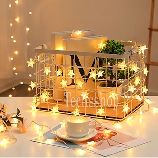 Đèn led trang trí hình ngôi sao dây 6 mét - dây đèn led trang trí sinh nhật, đám cưới, lễ noel dùng pin AA