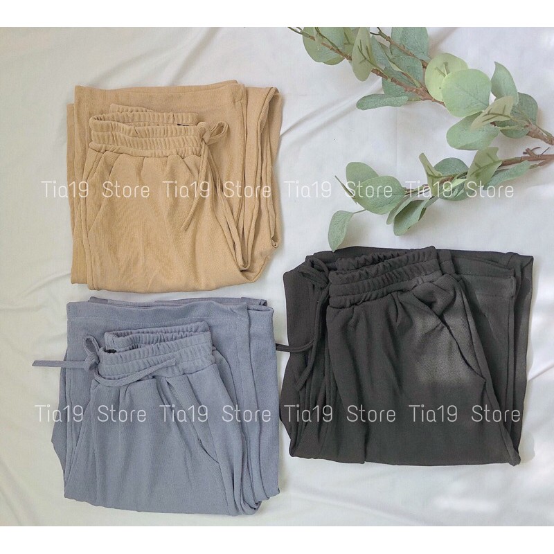 Quần culottes tăm Tia19 . Quần ống rộng lưng chun hack dáng