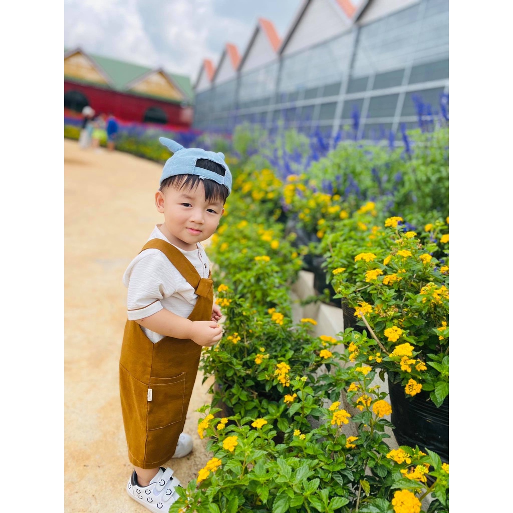 (Hàng thiết kế) Set yếm Tiểu Bư cho bé trai gồm áo đũi, yếm linen thoáng mát