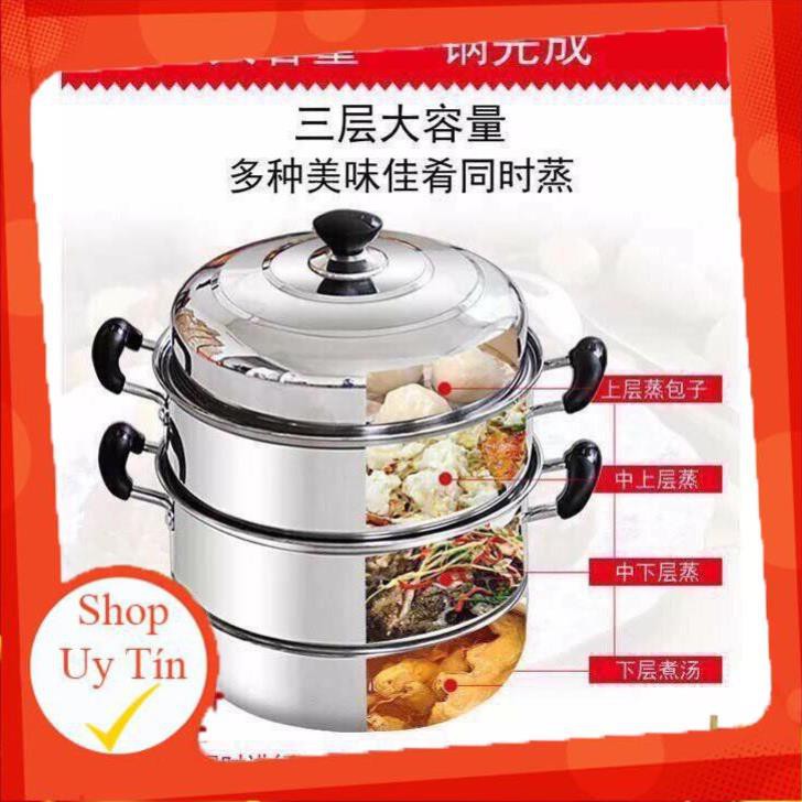 [Giá Sập Sàn] Bộ nồi hấp 3 tầng Inox 28cm