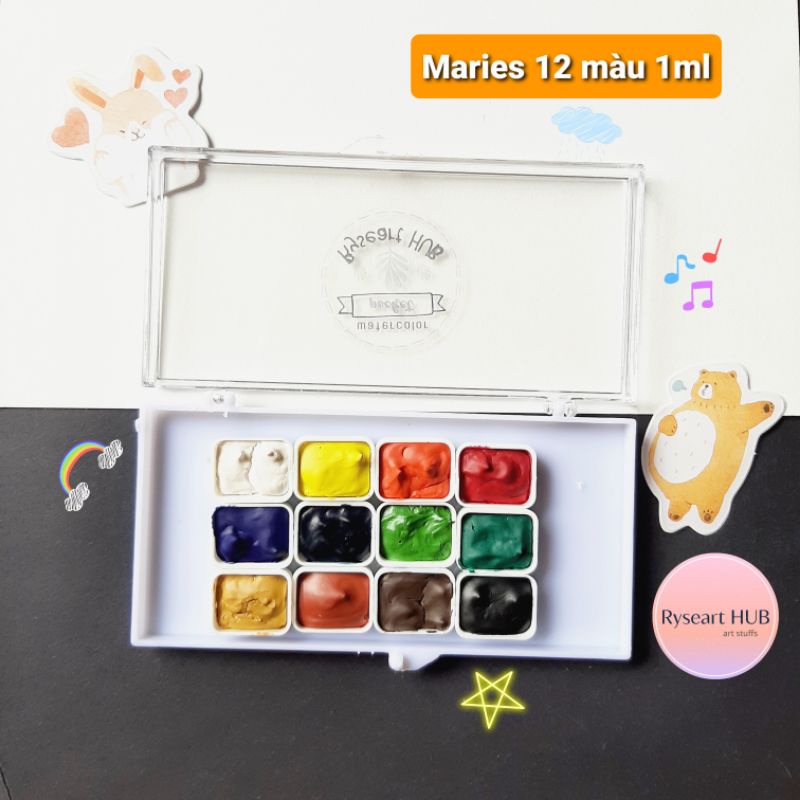 [HOT] Màu nước Maries 12-24-36 màu pocket 0.5ml và 1ml hộp nhựa
