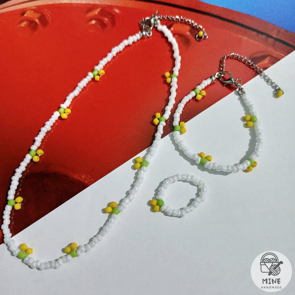 Nhẫn hạt cườm hoa cúc cầu vồng nhiều màu đơn giản thời trang Nhẫn hot trend Hàn Quốc dễ thương