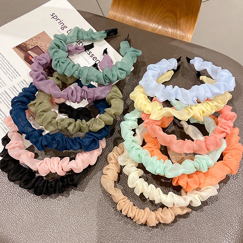 Băng Đô Cài Tóc Vải chiffon Phối Lưới Màu Sắc Đơn Giản Phong Cách Nhật Hàn