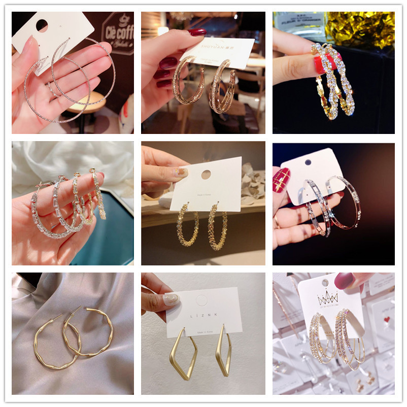 Bông tai kim loại mạ bạc 925 thiết kế hình học phong cách âu mỹ thời trang