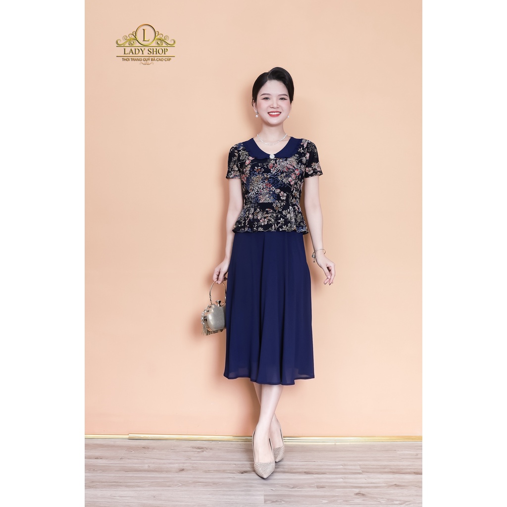 Đầm peplum cổ sen bèo sang trọng Ladyshop thời trang trung niên cao cấp TK961