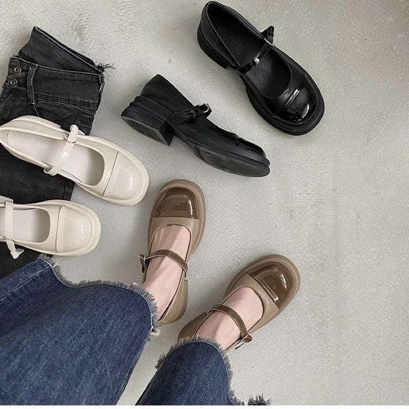 Giày búp bê mũi tròn quai ngang, giày bệt nữ phong cách lolita chất liệu da mềm không đau gáy chân