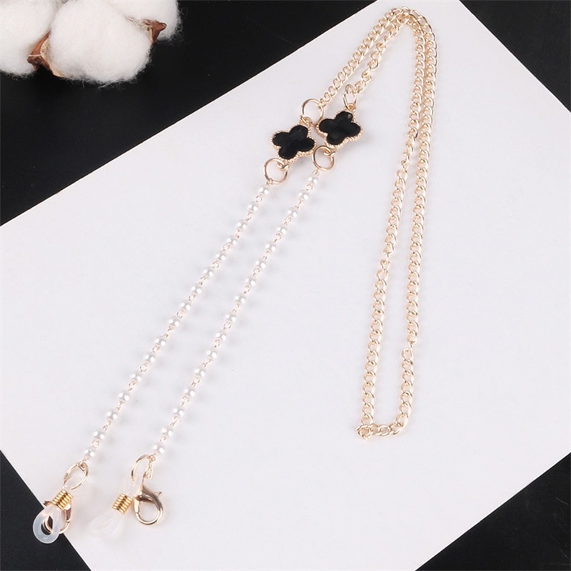 Dây đeo mắt kính hình cỏ bốn lá đính ngọc trai giả chống thất lạc phong cách mới