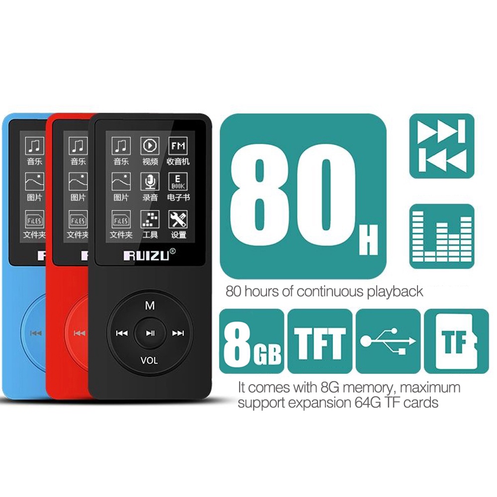 Máy nghe nhạc MP3 FAAEAL RUIZU X02 4GB 8GB 16GB hỗ trợ thẻ nhớ SD tiện lợi