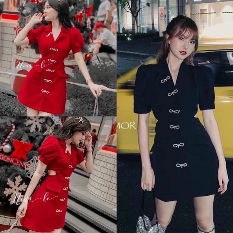 Đầm Vest khoét Eo đính Nơ Đá Sang trọng