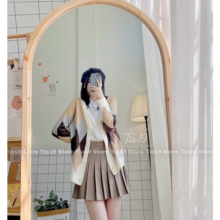 Áo len cadigan hoạ tiết ô trám 2 màu nâu be hàng QC cao cấp Zinstore94 | BigBuy360 - bigbuy360.vn