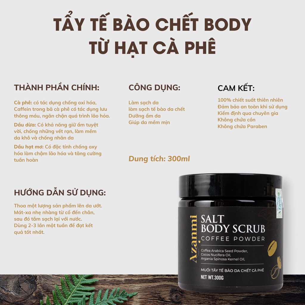 Tẩy tế bào chết cơ thể và mặt cà phê cho làn da mềm mại và rạng rỡ 300ml Cocoon COFFEE SALT BODY SCRUB Chính Hãng Azanmi