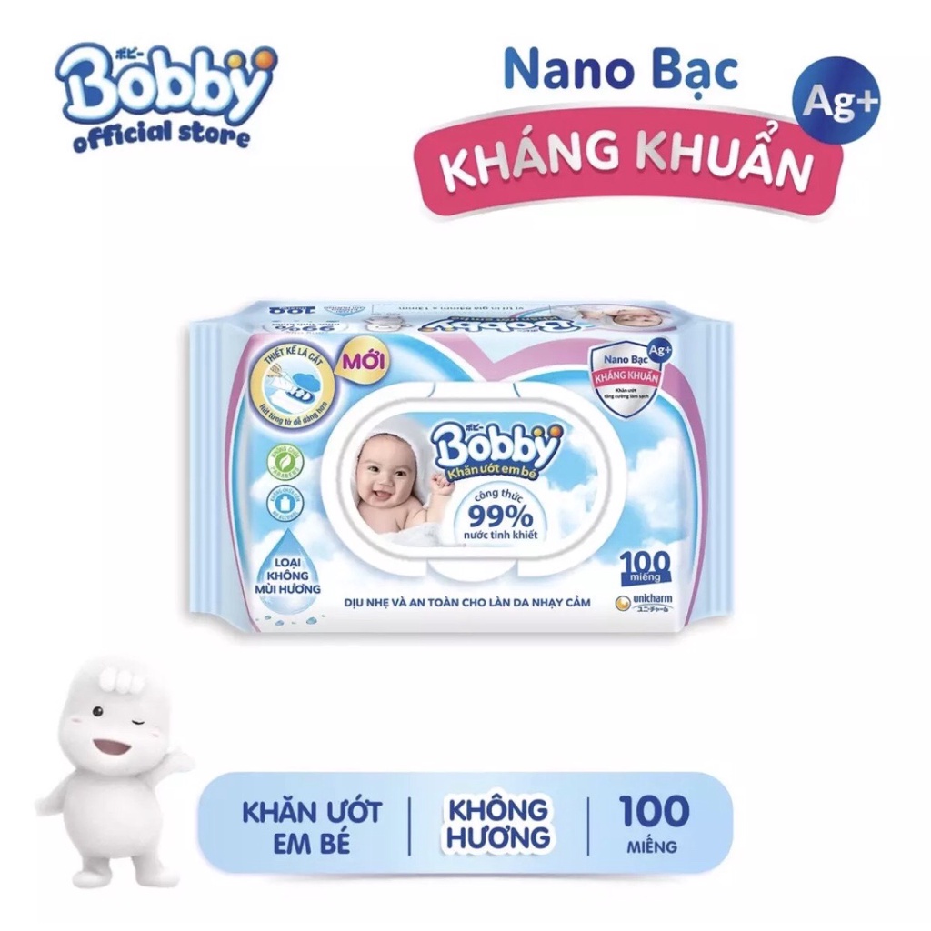 Khăn ướt Bobby 100 tờ không mùi - có mùi hương