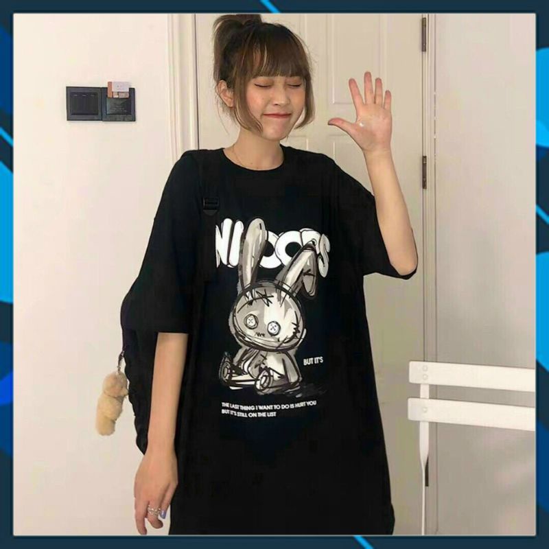 [Rẻ Vô Địch] Áo thun Unisex Tay lỡ Phông rộng In hình Thỏ WIS Freesize 35-75kg