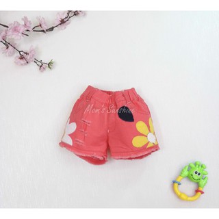 [Ảnh Thật] Quần Short Kaki Bé Gái Thêu Đắp Hoa Xinh, Màu Hồng Dâu, Đồ Trẻ Em Siêu Xinh 10kg - 26kg