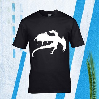 ❥Xiaoba❥Áo thun đen cổ tròn tay ngắn chất liệu 100% Cotton in hình rồng
