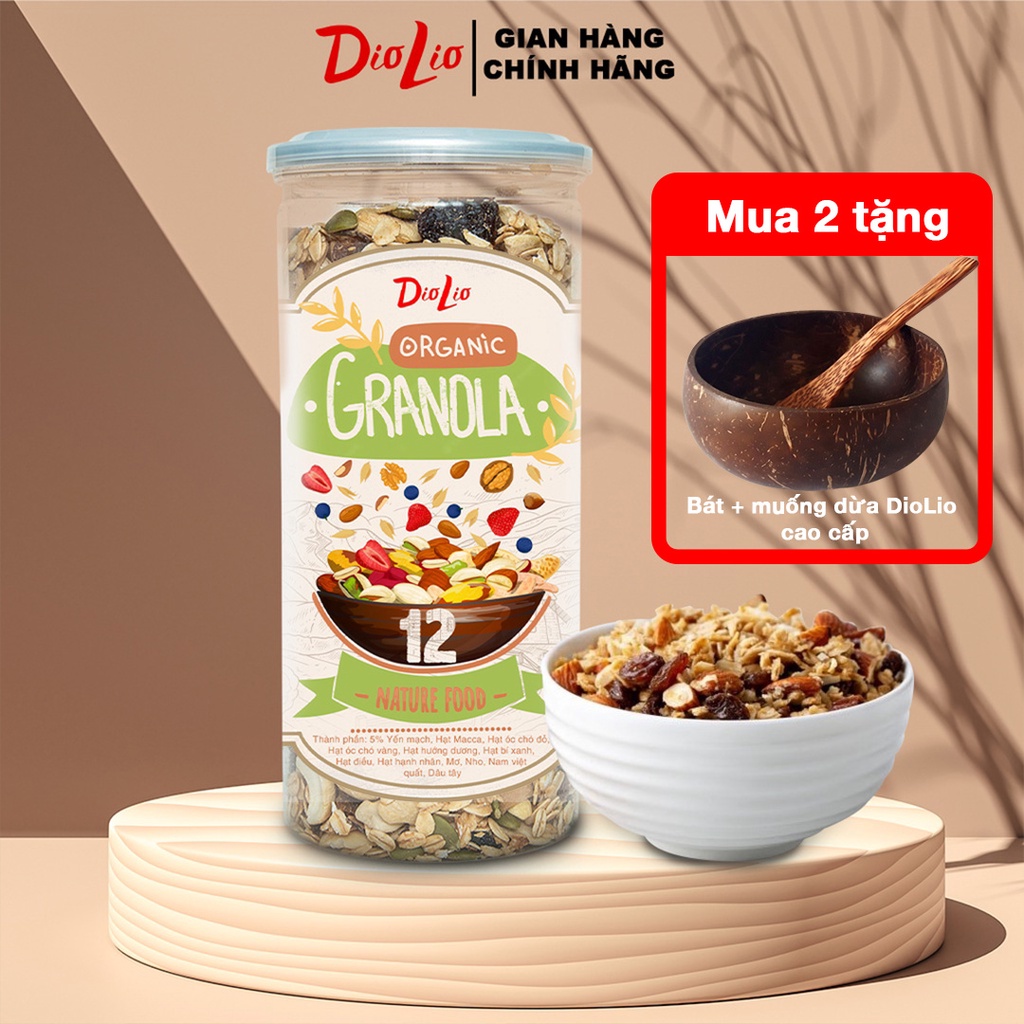 Granola siêu hạt DioLio 500g, gồm 12 các loại hạt và quả cho người ăn kiêng, giảm cân và tiểu đường
