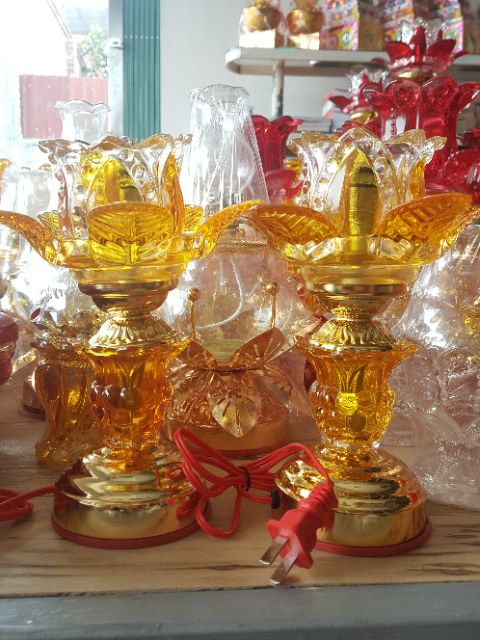 Đèn Hoa Sen Thủy Tinh Cắm Điện Đồ Thờ Cúng