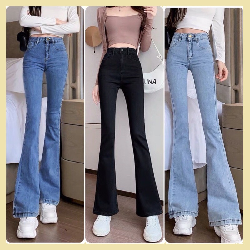 Quần jean bò ống loe đứng co giãn nữ jeans cạp cao phong cách Hàn Quốc sành điệu style năm 2022