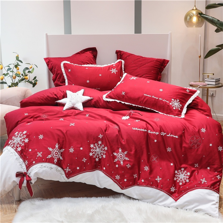 173220 Bộ chăn ga cưới cotton lụa thêu 6CT cao cấp hàng nhập