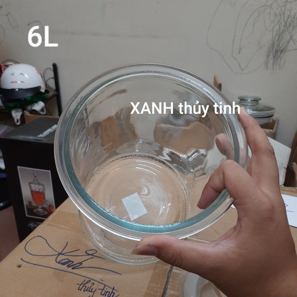 Bình thủy tinh trụ trơn ngâm củ sâm, ngâm quả, ngâm nấm linh chi - Dung tích 6 Lít