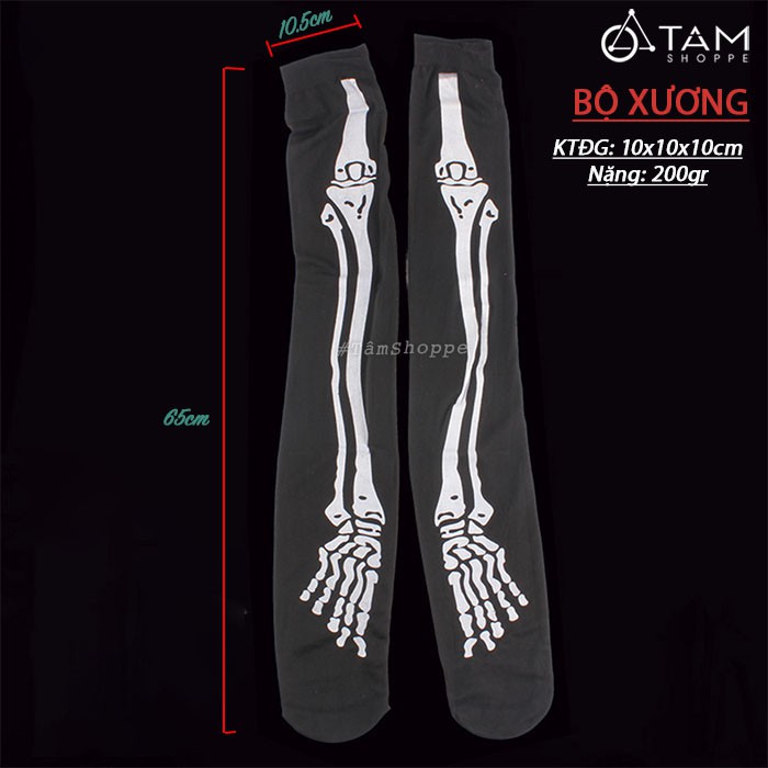 Cặp tất ống dài hóa trang Halloween hình bộ xương dính máu D60cm