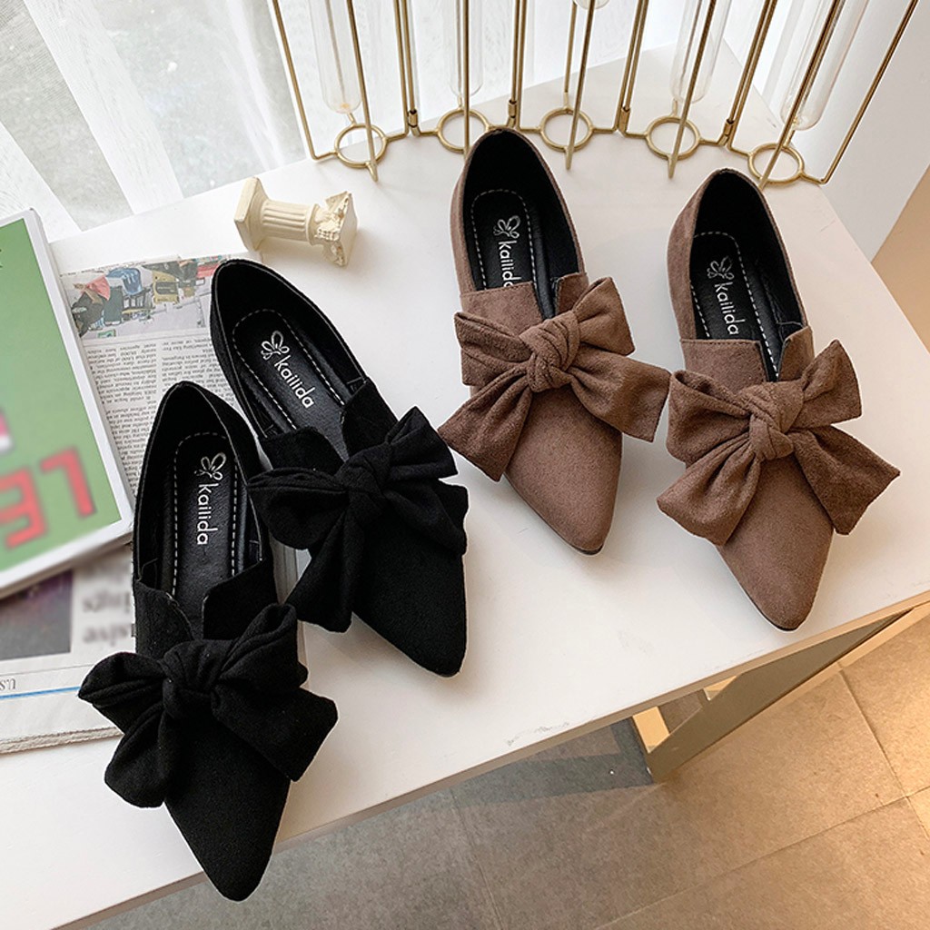 Giày búp bê mũi nhọn đế bệt phối nơ xinh xắn cho nữ | BigBuy360 - bigbuy360.vn