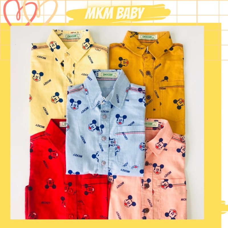 Áo sơ mi ngắn tay bé trai FREESHIP họa tiết mickey Cotton mùa hè siêu mát size 1 đến 7 tuổi hàng xuất dư