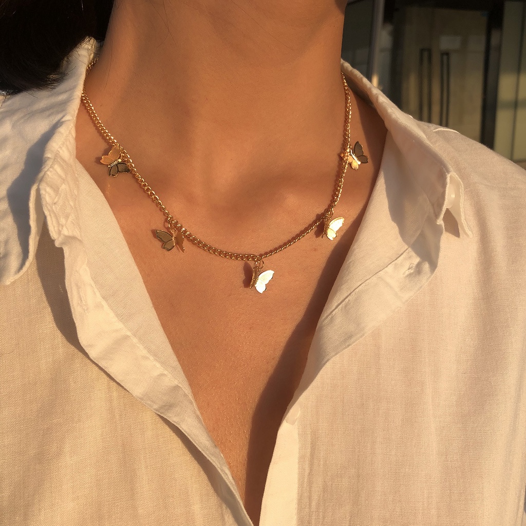 Vòng Cổ Choker Màu Vàng / Bạc Mặt Hình Bướm Dễ Thương Phong Cách Bohemian Thời Trang Cho Nữ
