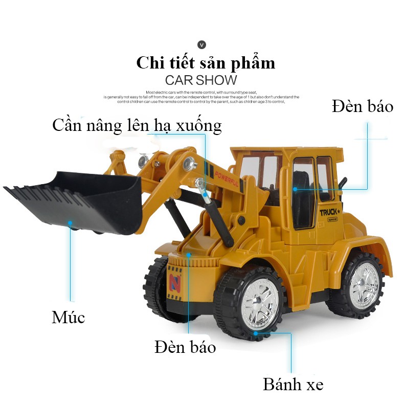 Xe ủi điều khiển từ xa có đèn LED chiếu sáng, chất liệu nhựa ABS an toàn, hỗ trợ pin sạc