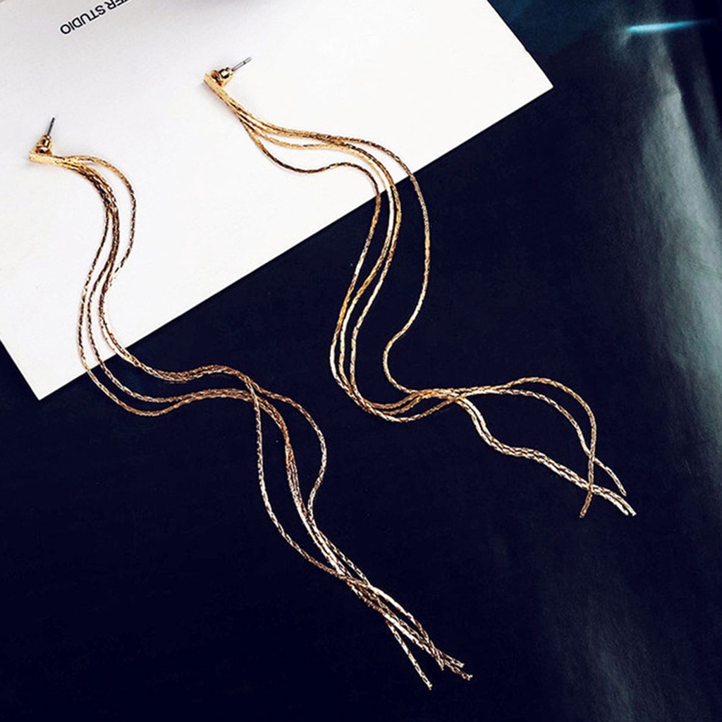 Đôi khuyên tai hợp kim kiểu tua dài đơn giản cá tính cho nữ