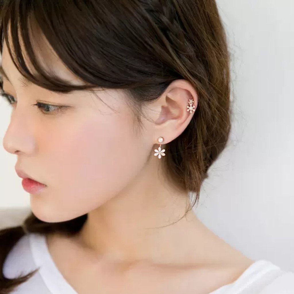 Bông tai hoa năm cánh treo nữ bạc