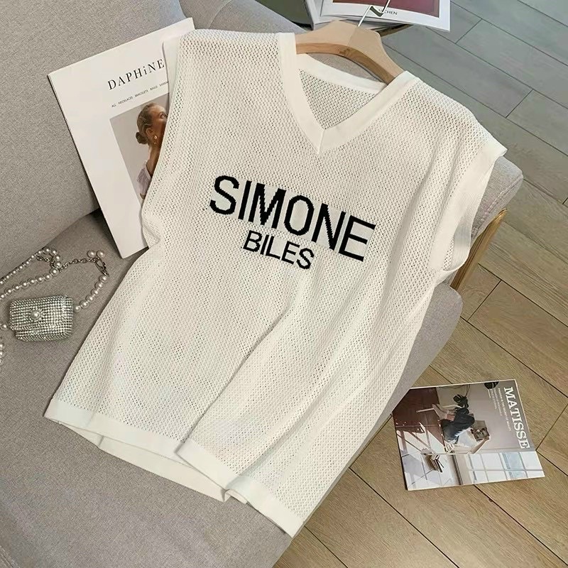 Áo len lưới chữ Simone cổ tim trơn, len lưới mỏng mềm mát dáng tay hến