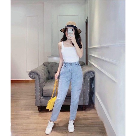 Quần Baggy Jean  Nữ 💖FREESHIP💖 Quần Bò Nữ Lưng Thun Quần Cạp Cao Màu Xanh Nhạt Thời Trang Đẹp Tôn Dáng