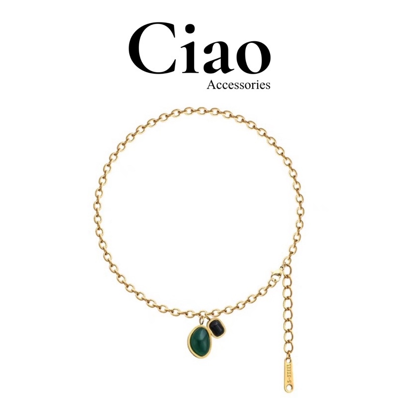 [HOẢ TỐC 1H] Vòng chân/ Lắc chân titan không gỉ thiết kế đính charm xanh đen đơn giản Onyx Ciao