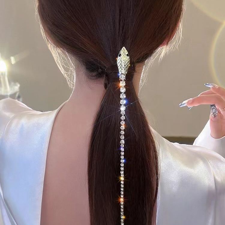 Kẹp Tóc Đuôi Ngựa Hình Rắn Đính Kim Cương Giả Lấp Lánh Thời Trang Mùa Hè Cho Nữ