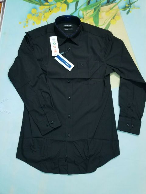 Aó sơ mi nam Việt Tiến dài tay màu đen ,chính hãng , cao cấp  - form suông REGULAR - tà bầu ,màu đen trơn . SHOP HỨA | BigBuy360 - bigbuy360.vn