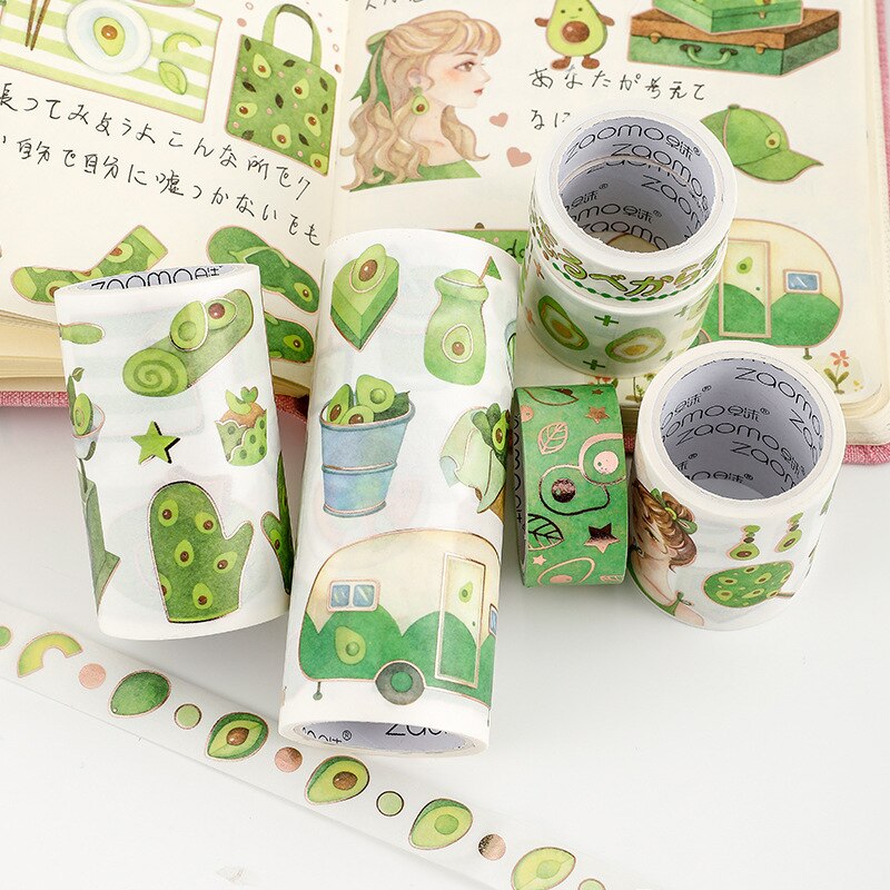 Fresh Green Avocado Paper Washi Tape Creative Girl Flowers Masking Tapes Decorative Stickers DIY Stationery School Supplies