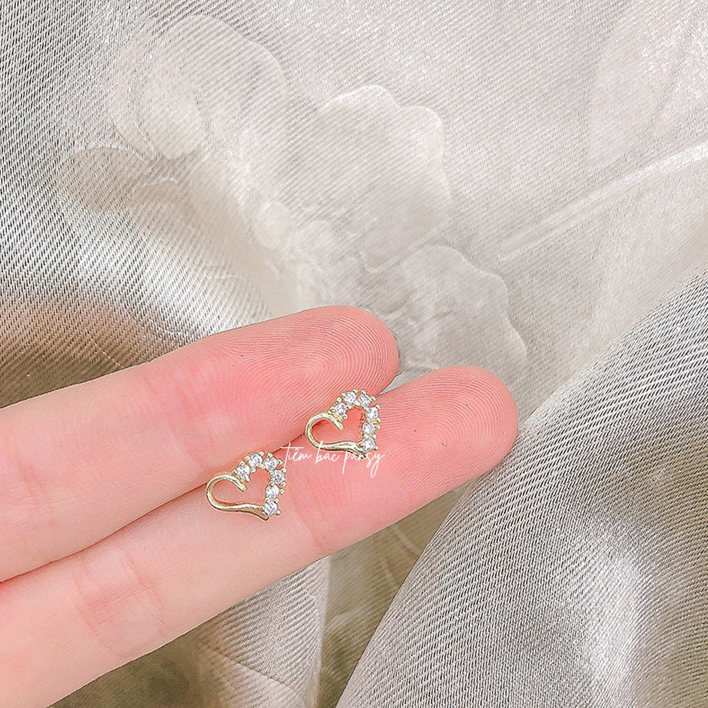 Bông tai tim bạc nhỏ xinh PANSY - Khuyên tai nữ bạc ta thật cao cấp
