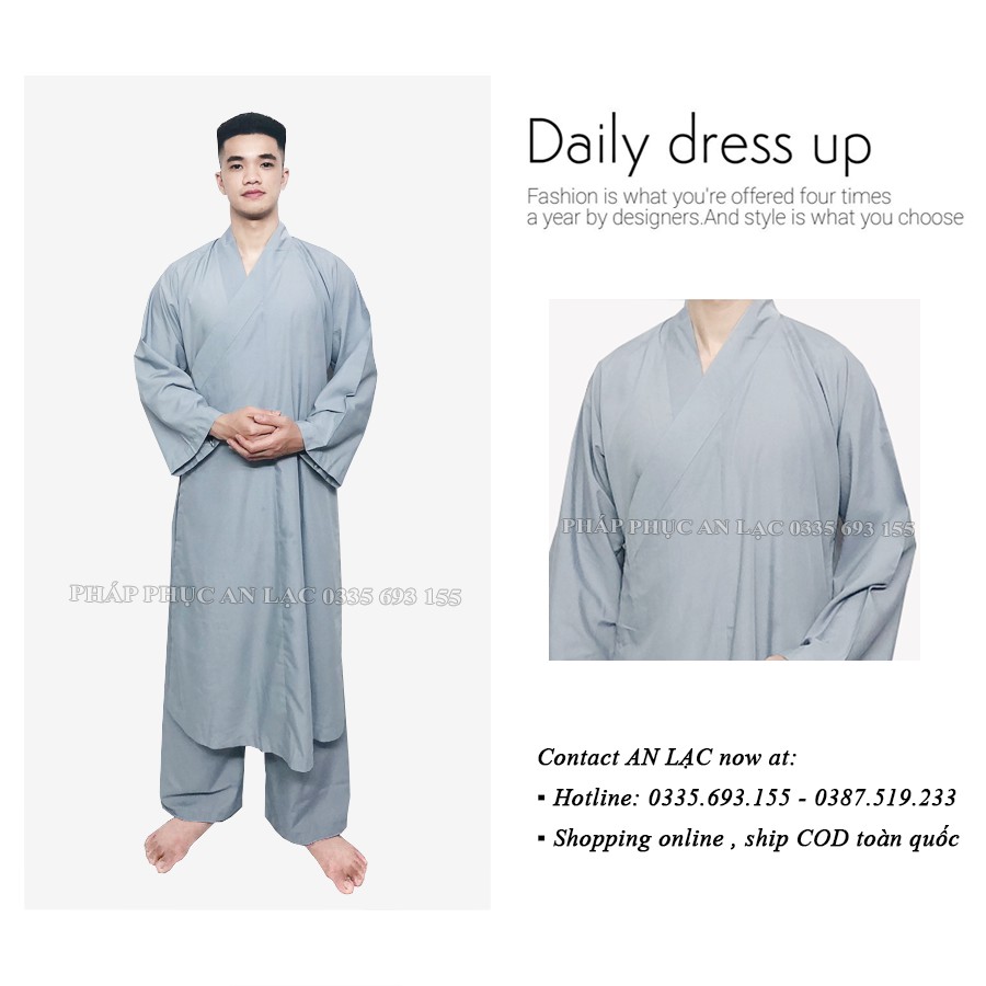 Áo tràng Phật tử cho nam hàng đẹp vải thoáng mát có size to đến 85kg