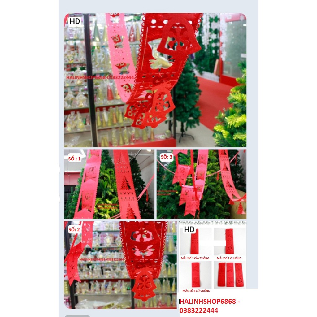 Dây treo Giáng sinh, cờ treo trang trí Noel, cây thông, Merry Christmas dài 3m bản rông 15cm vải nỉ giày, mẫu mới 2021