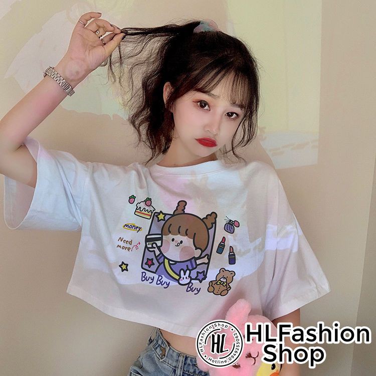 Áo croptop thun nữ bé gái đi mua sắm cực xinh, áo thun nữ HLFashion | BigBuy360 - bigbuy360.vn