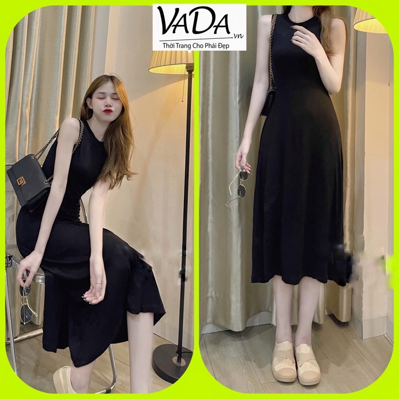 Đầm Váy thun midi 3 lỗ mặc đi biển , dạo phố , cafe xinh xắn -Thời Trang VADA (V344)