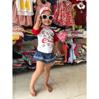 Bộ bơi dài tay Cherry cho bé gái