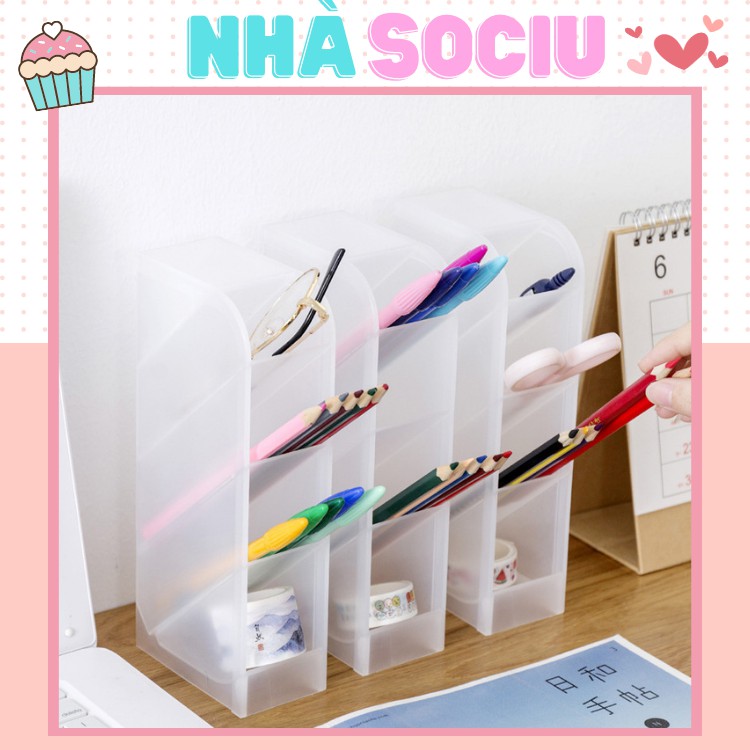 Kệ đựng bút văn phòng phẩm washi tape có 4 tầng nhựa trong suốt Sociu