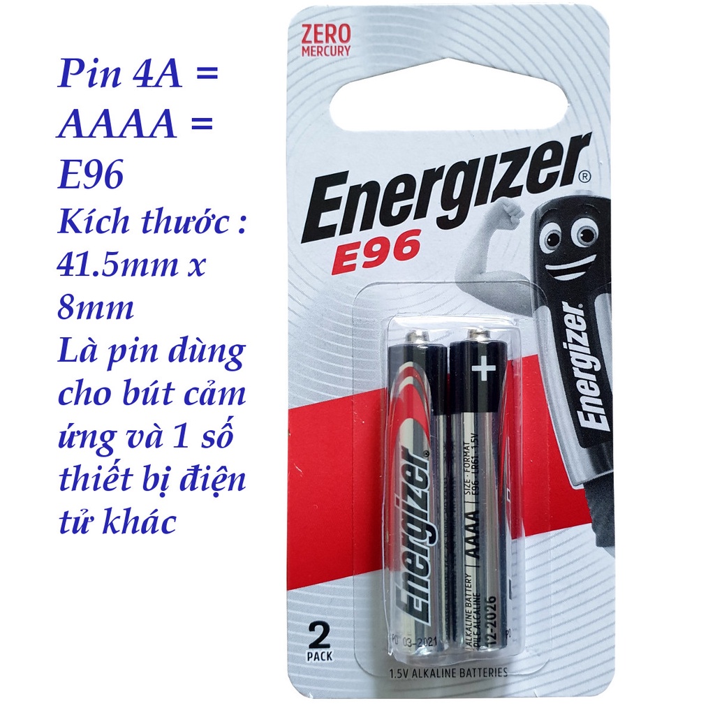 Vĩ 2 viên pin AAAA ( 4A) Energizer Alkaline 1.5V