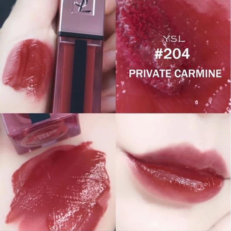 (ĐỎ RƯỢU) SON YSL 204 WATER STAIN GLOW PRIVATE CARMINE