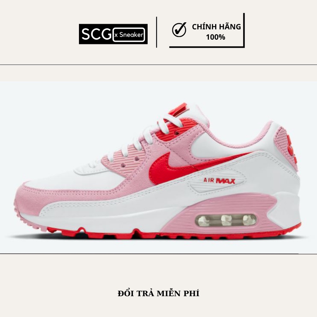 Giày thể thao nữ, sneaker nữ, Nike Air MAx 90 Love Letter, màu hồng đỏ - DD0829-100, Hàng Chính Hãng, SCGxsneaker