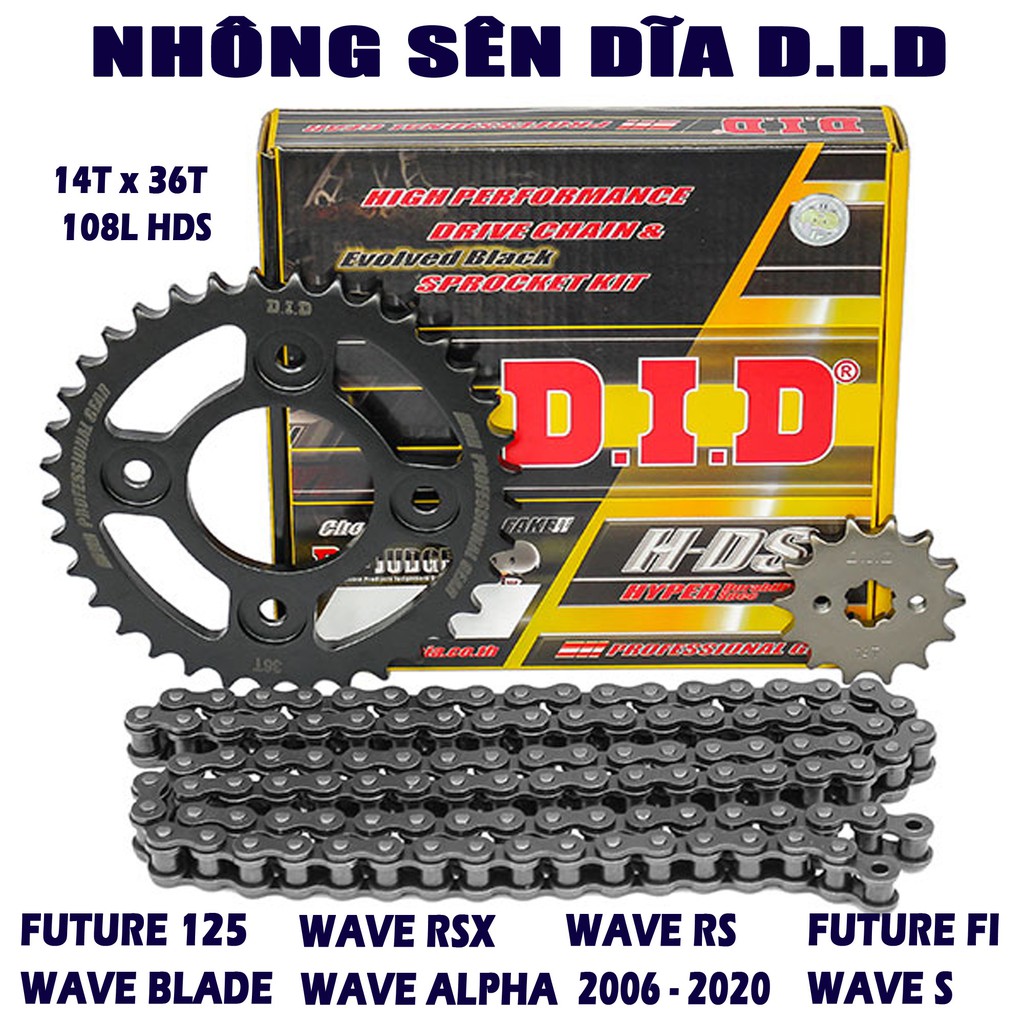 Nhông sên dĩa Wave RS Wave Blade Wave S Future Neo Future FI Wave Alpha 2006-2020  - Sên đen 10ly DID - Thái Lan