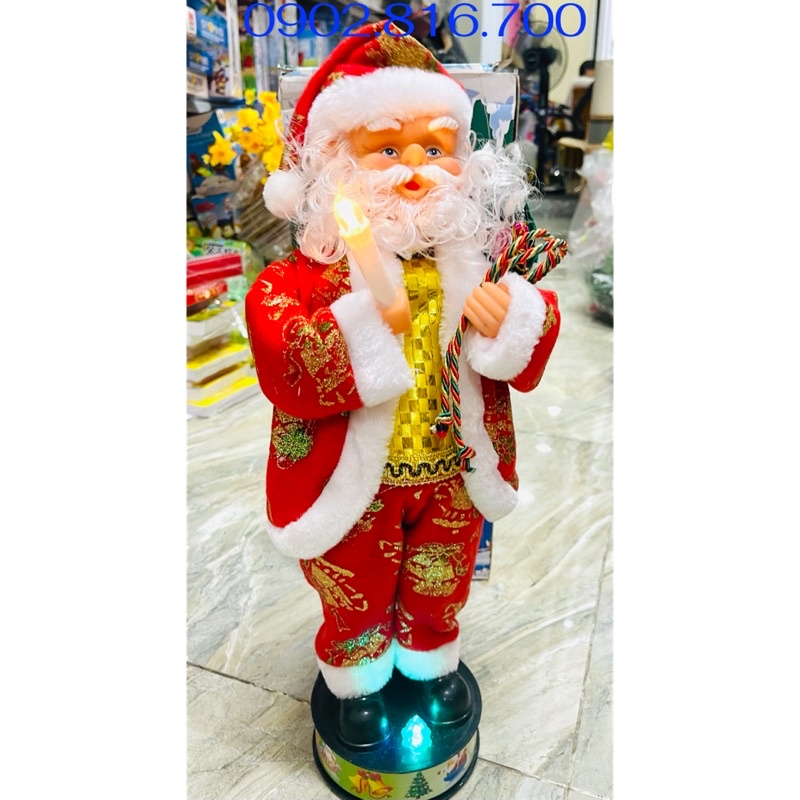 Đồ chơi ông già noel cao lớn 46cm cầm đèn túi quà và đuốc có nhạc đèn quà tặng noel giáng sinh cho bé