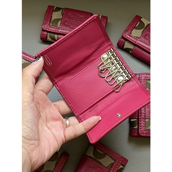TNS-Ví chìa khoá siêu xịn chuẩn hãng keychain wallet-chất da phối canvas bền đẹp-nâu phối hồng fuchsia